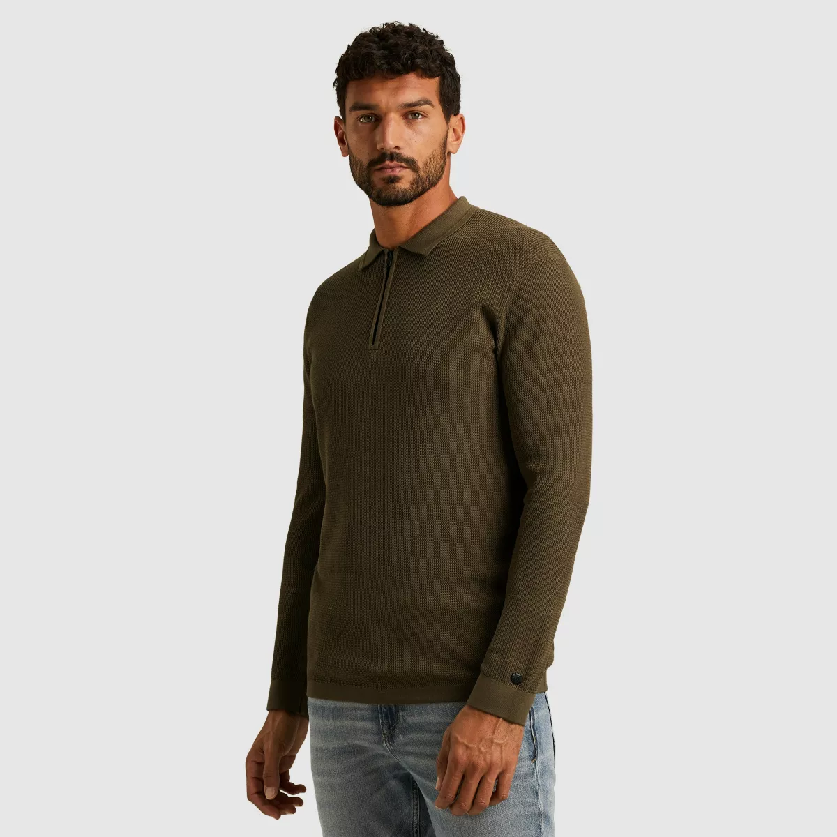 CAST IRON-Long sleeve polo cotton modal-CPS2509822-6444 Crocodile-GROEN