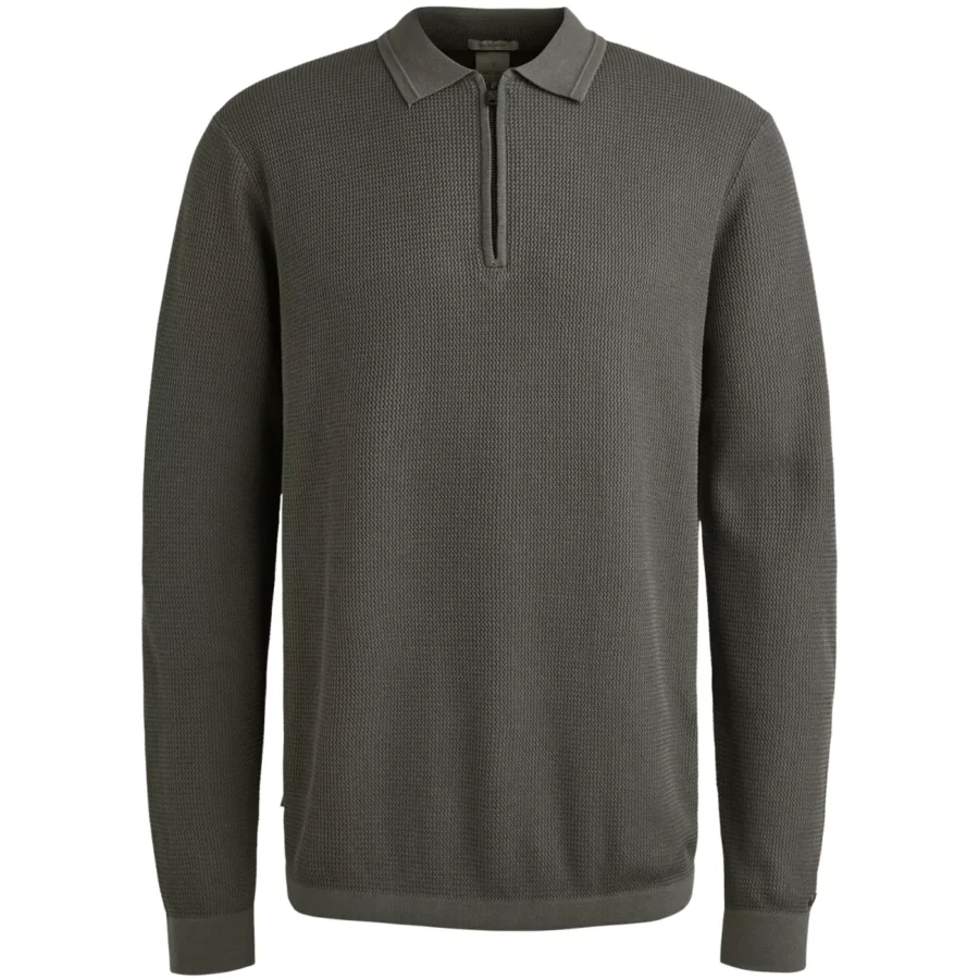 CAST IRON-Long sleeve polo cotton modal-CPS2509822-9133 Granite gray-GRIJS
