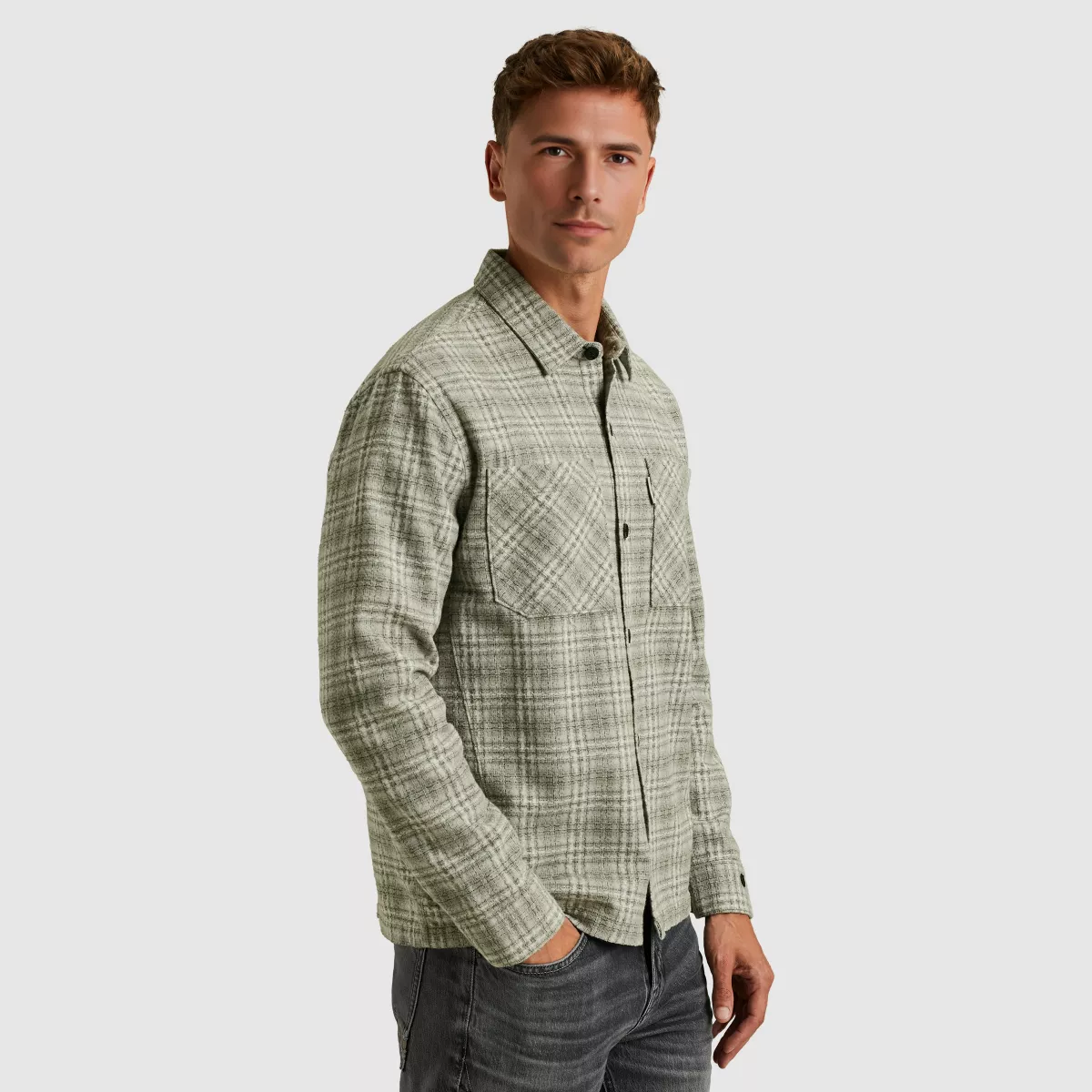 CAST IRON-LONG SLEEVE SHIRT Dobby yarn dyed-CSI2510252-9031 Drizzle-BLAUW