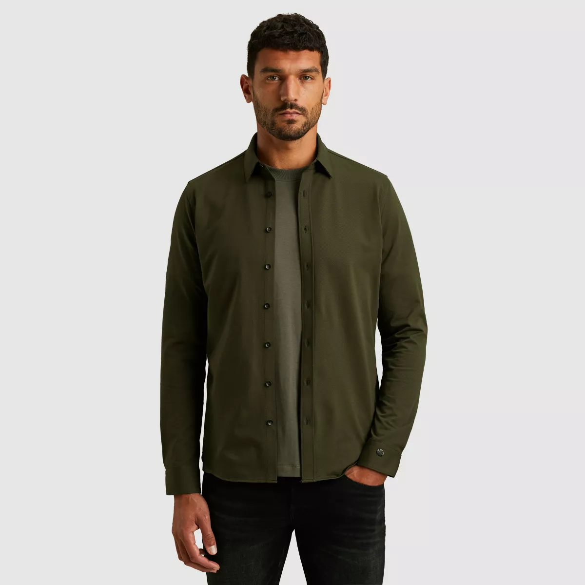 CAST IRON-LONG SLEEVE SHIRT Twill Jersey 2 t-CSI2510250-6513 Kambaba-GROEN