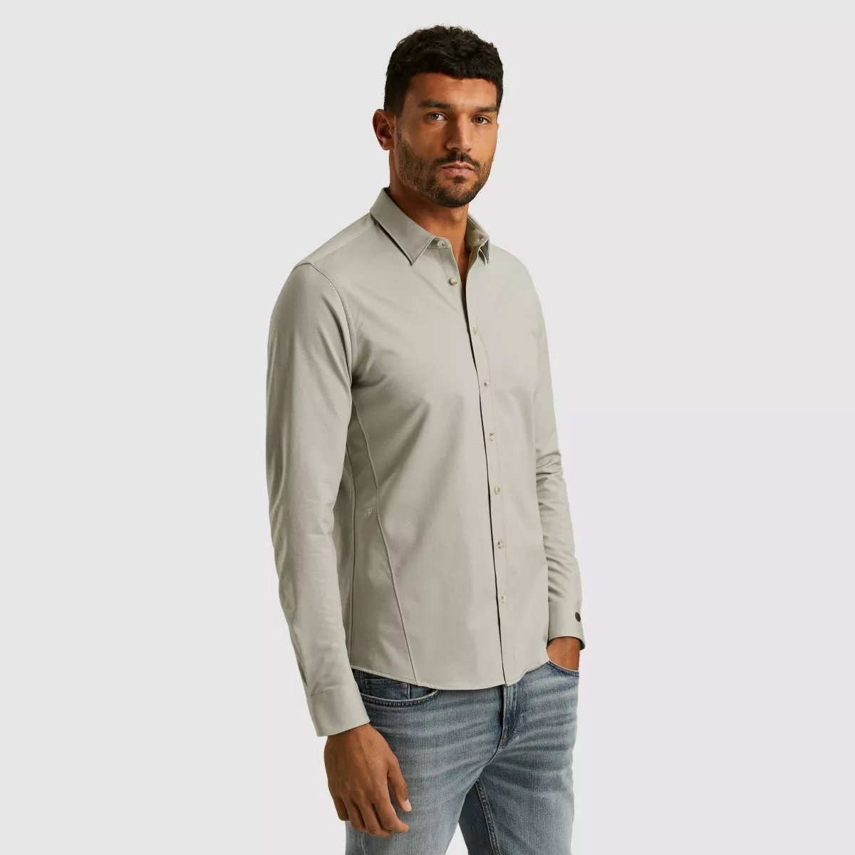 CAST IRON-LONG SLEEVE SHIRT Twill Jersey 2 t-CSI2510250-9031 Drizzle-BLAUW