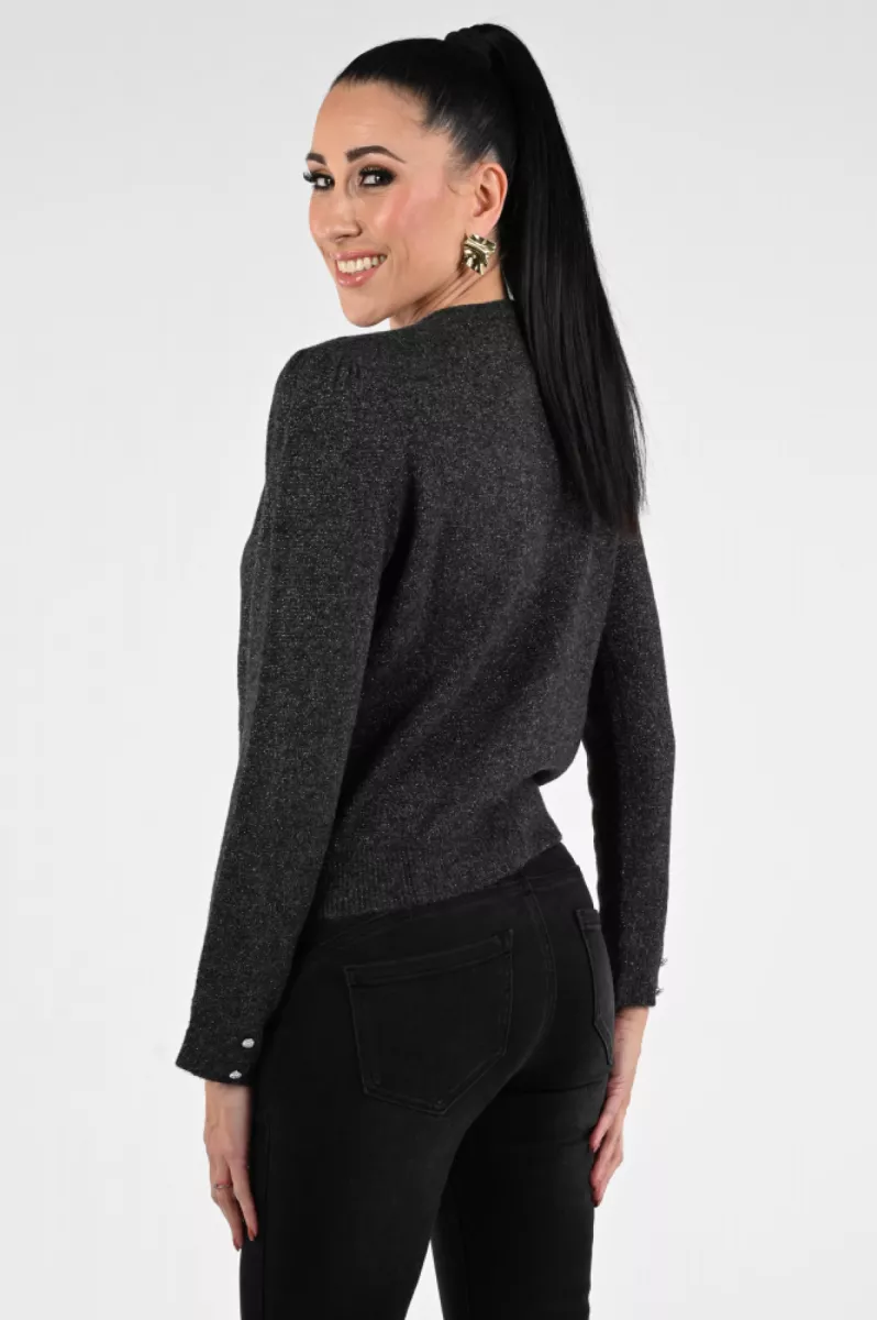EMOTIONS-Cardigan with fancy buttons lurex-225114L-212 Antra mel-ANTRACIET
