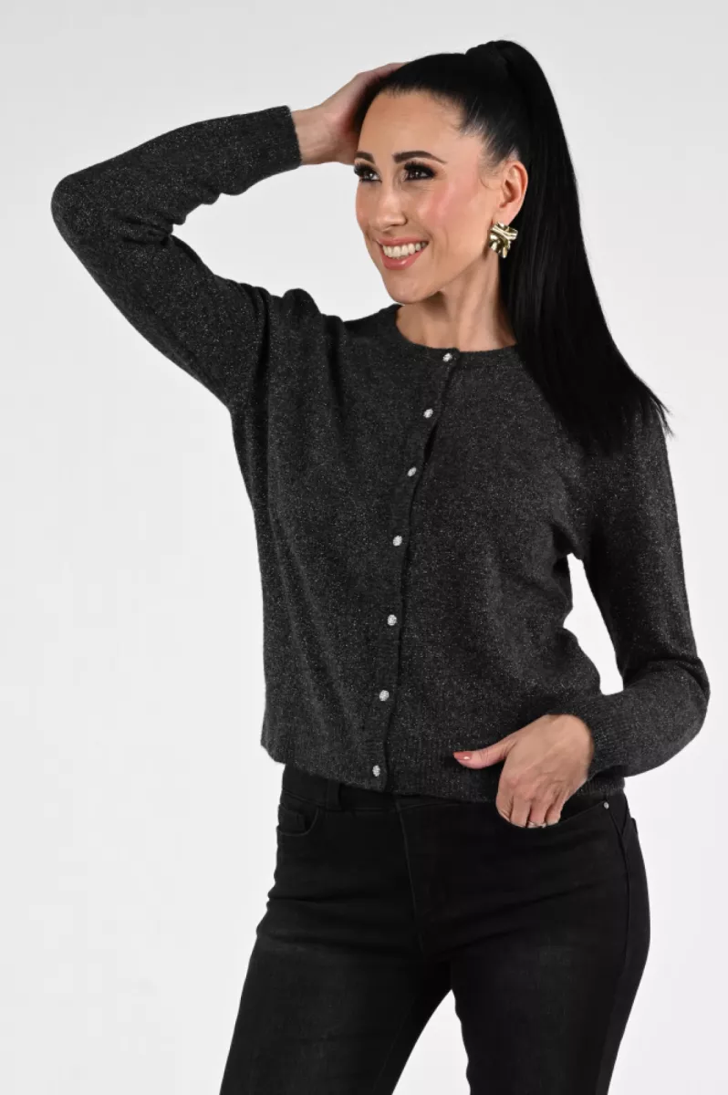 EMOTIONS-Cardigan with fancy buttons lurex-225114L-212 Antra mel-ANTRACIET