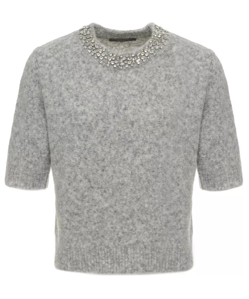 EMOTIONS-Pullover ss with strass-225118-211 Grey melange-GRIJS