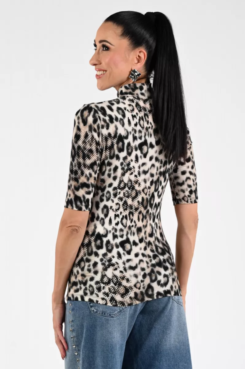 EMOTIONS-T-shirt mockneck SS-225181-942 Sand leopard-ZAND