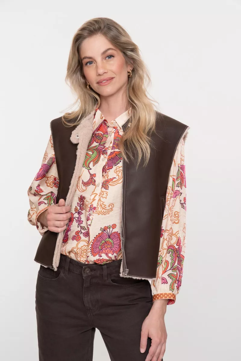 GEISHA-Gilet im lammy + zip-55847-19-775 brown/cream-BRUIN