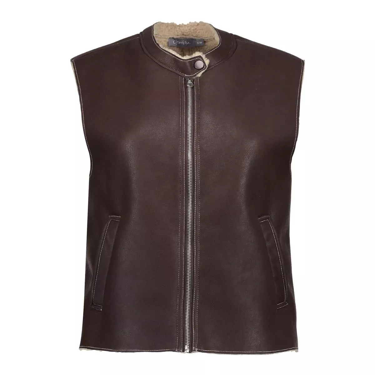 GEISHA-Gilet im lammy + zip-55847-19-775 brown/cream-BRUIN