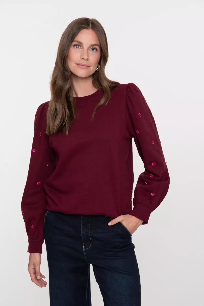 GEISHA-Sweater with pearls-52870-21-485 port/pink-BORDEAUX