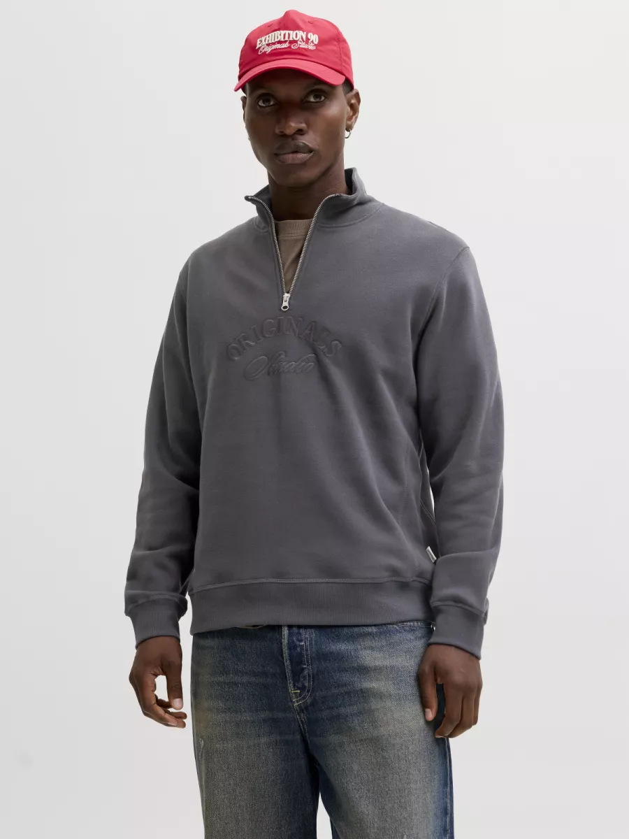 JACK & JONES-JORBLEECKER BRANDING SWEAT HIGH NEC-12285802-Asphalt-GRIJS