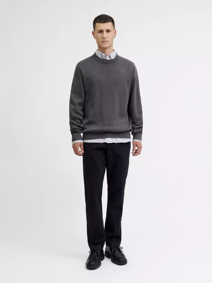 JACK & JONES-JPRBLAMILANO STITCH KNIT CREW NECK-12259666-Dark grey melange-DONKER GRIJS/GRAFIET