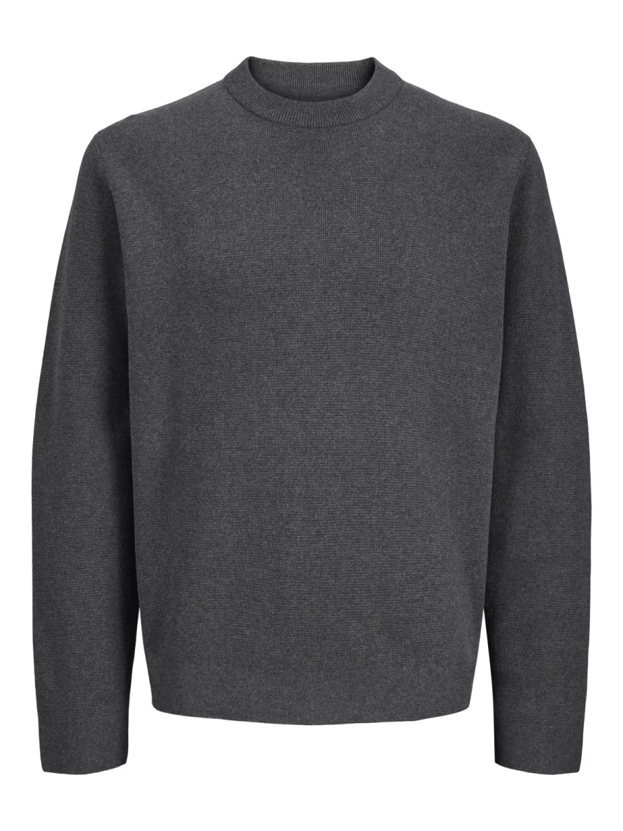 JACK & JONES-JPRBLAMILANO STITCH KNIT CREW NECK-12259666-Dark grey melange-DONKER GRIJS/GRAFIET