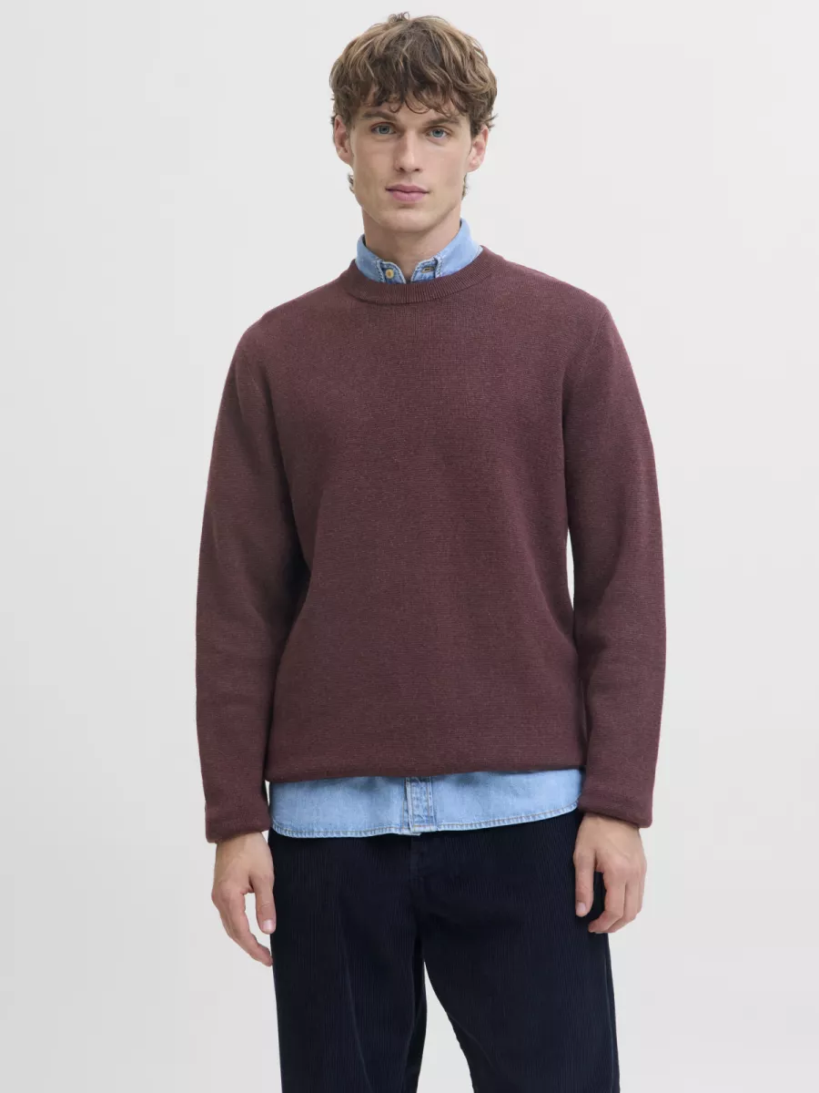 JACK & JONES-JPRBLAMILANO STITCH KNIT CREW NECK-12259666-Winetasting-BORDEAUX