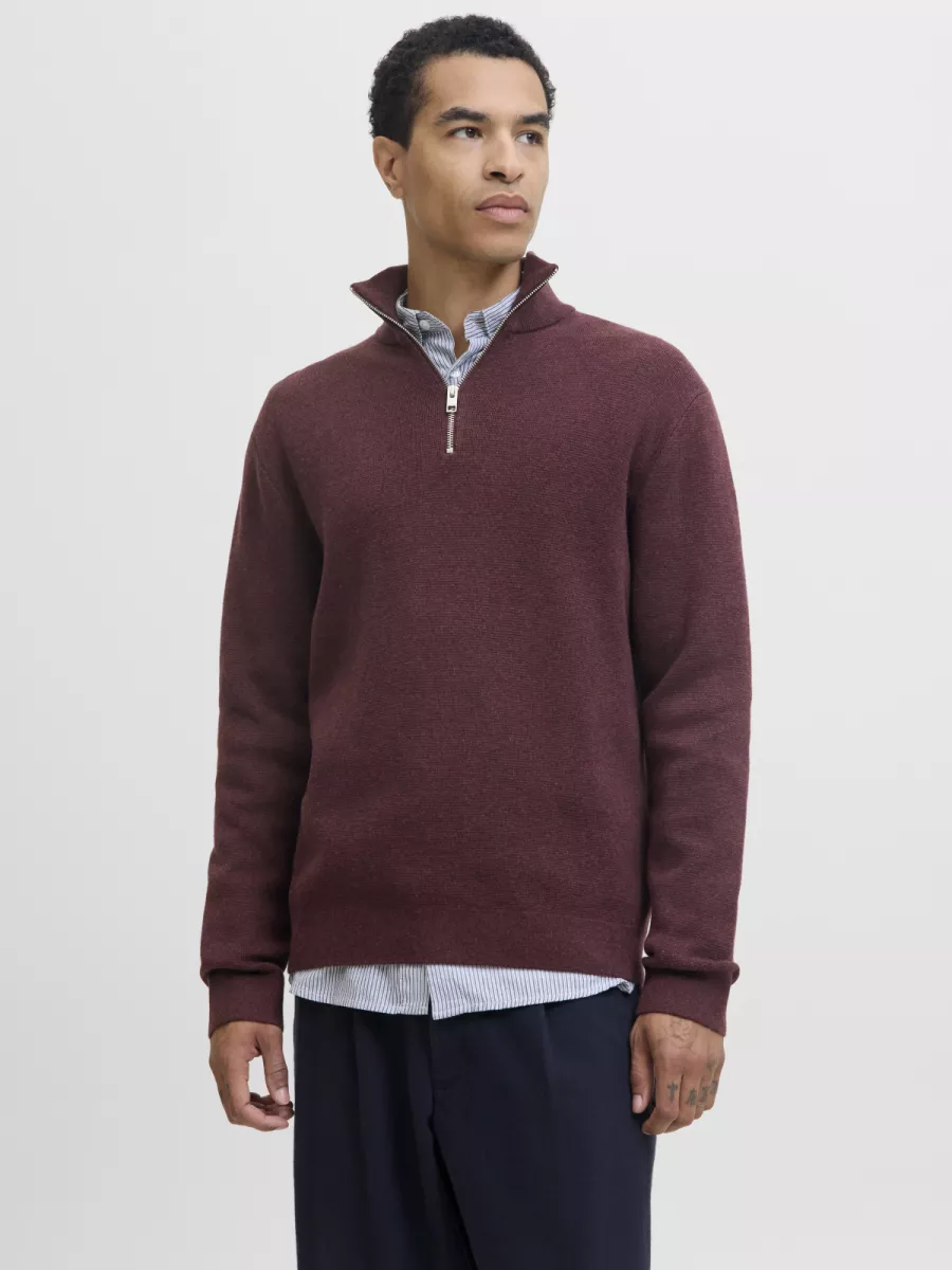JACK & JONES-JPRBLAMILANO STITCH KNIT HALF ZIP S-12259664-Winetasting-BORDEAUX
