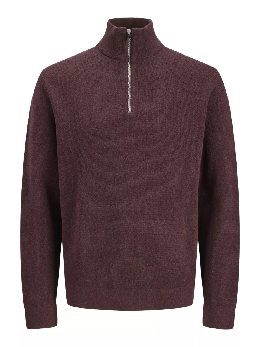 JACK & JONES-JPRBLAMILANO STITCH KNIT HALF ZIP S-12259664-Winetasting-BORDEAUX