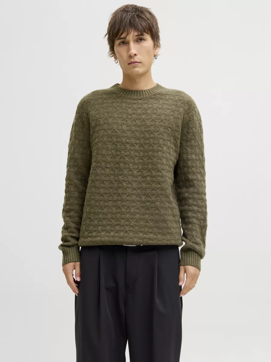 JACK & JONES-JPRBLASIMON STRUCTURE KNIT CREW NEC-12286768-Beech-GROEN