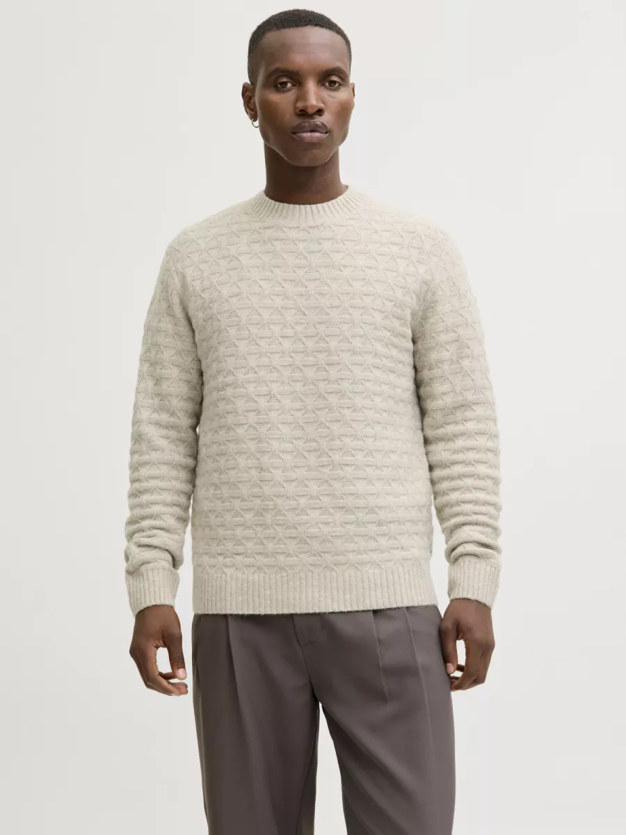 JACK & JONES-JPRBLASIMON STRUCTURE KNIT CREW NEC-12286768-Silver lining-ZILVER GRIJS