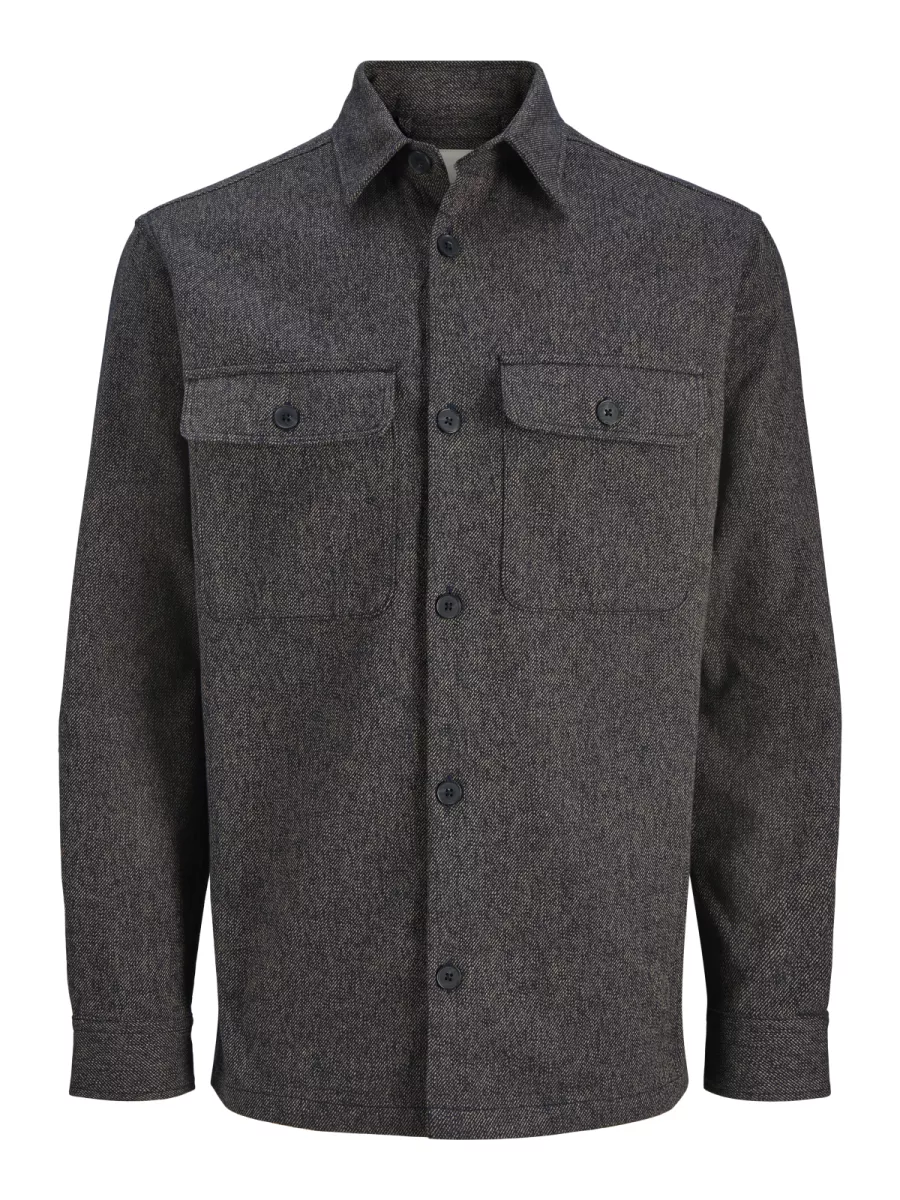 JACK & JONES-JPRRAYLE MELANGE SOLID L/S OVERSHIR-12286840-Black-BLACK