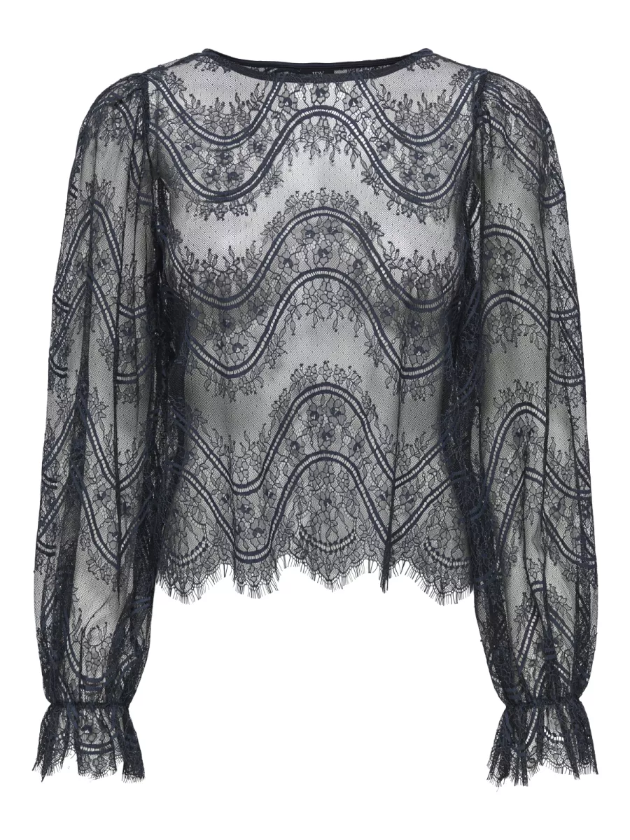 JDY-JDYALICE L/S LACE TOP JRS-15360101-Total Eclipse-NAVY