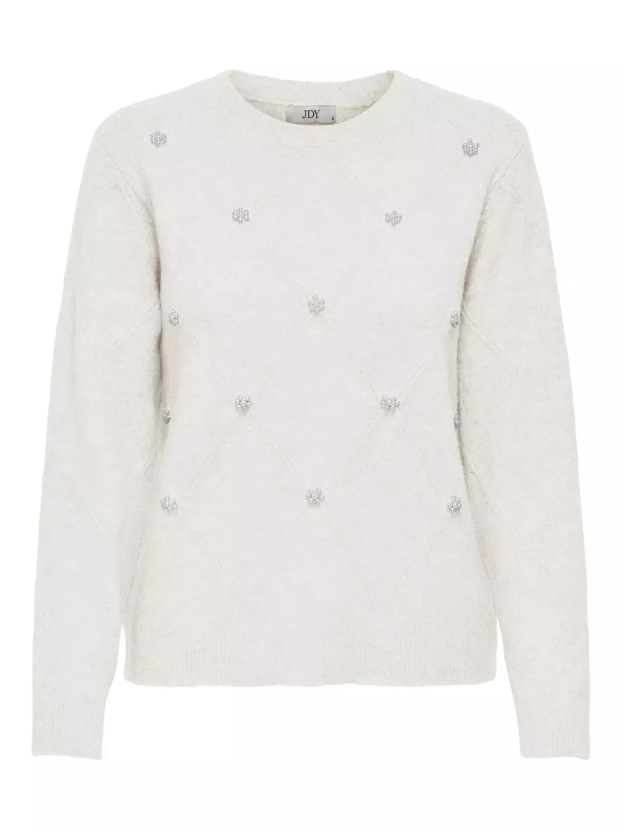 JDY-JDYBELLA LIFE L/S STRUCT PEARL PUL-15362398-Cloud Dancer-CREME