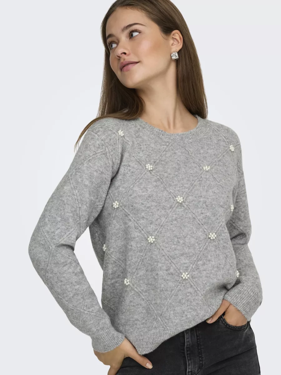 JDY-JDYBELLA LIFE L/S STRUCT PEARL PUL-15362398-Light grey melange-LICHT-/PAREL GRIJS