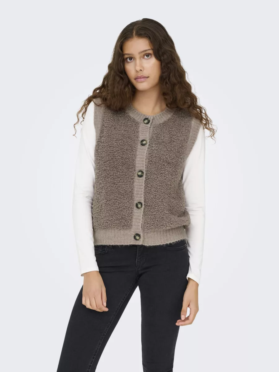 JDY-JDYEIRA LIFE S/L O-NECK BUTTON VEST-15359800-Mountain Trail-BRUIN