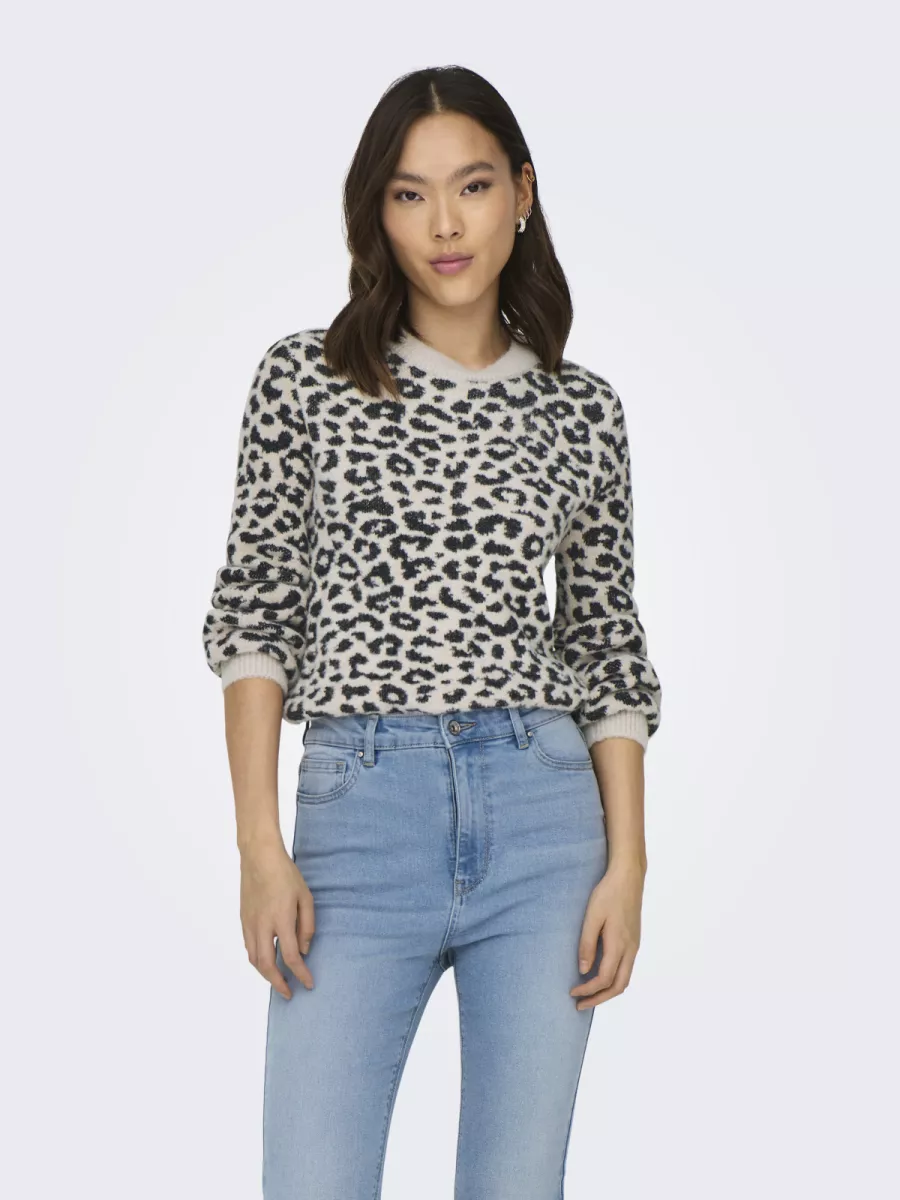 JDY-JDYLORRAINE ANIMAL L/S PULLOVER KNT-15292890-Cement Black/Leopard-BRUIN COMBINATIES