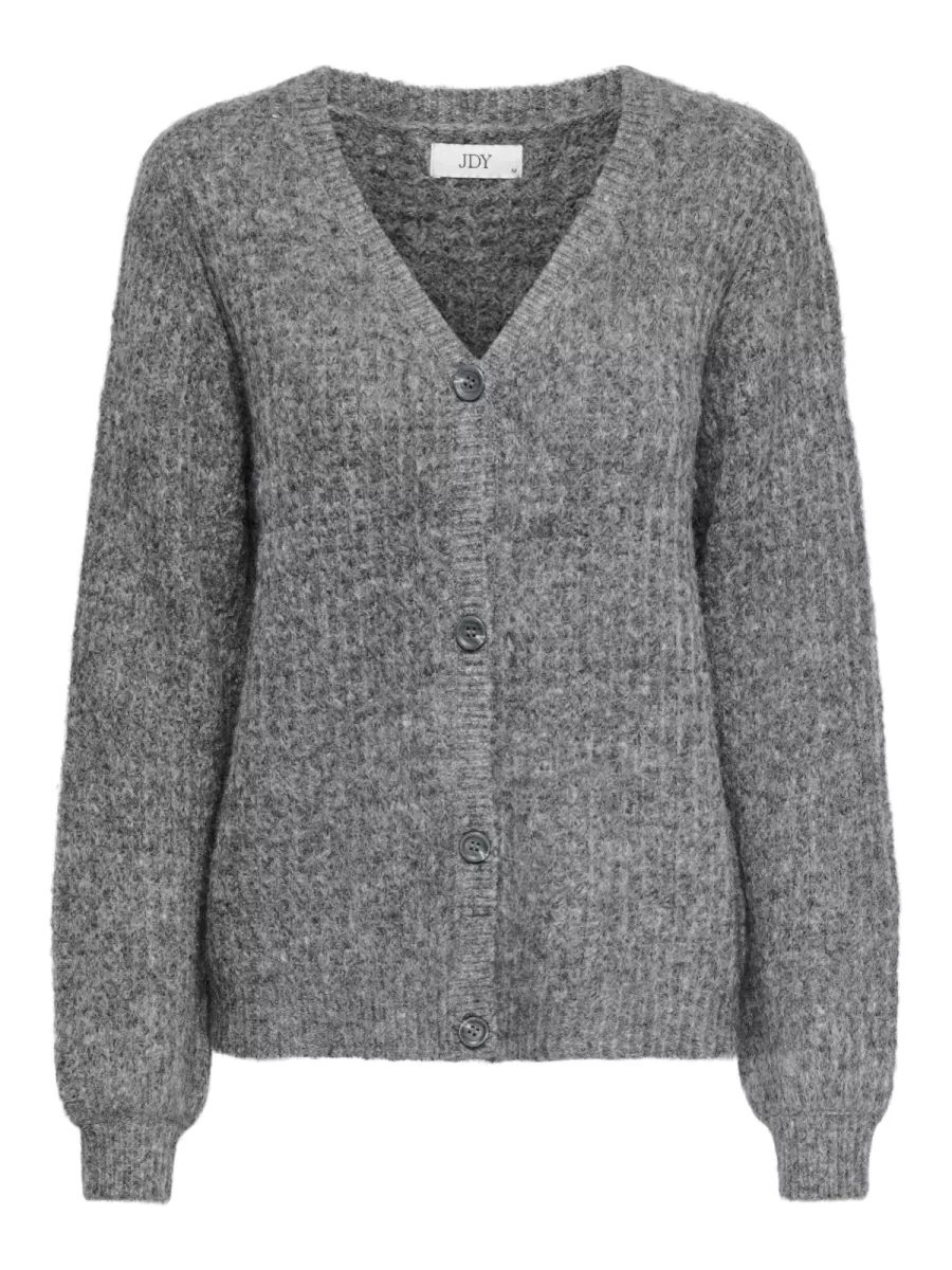 JDY-JDYMARI L/S V-NECK CARDIGAN KNT-15355482-Dark Grey Melange-DONKER GRIJS/GRAFIET