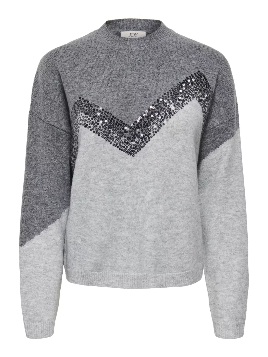 JDY-JDYMATILDA LIFE L/S HN SEQUIN PULL-15360123-Dark Grey Melange-DONKER GRIJS/GRAFIET