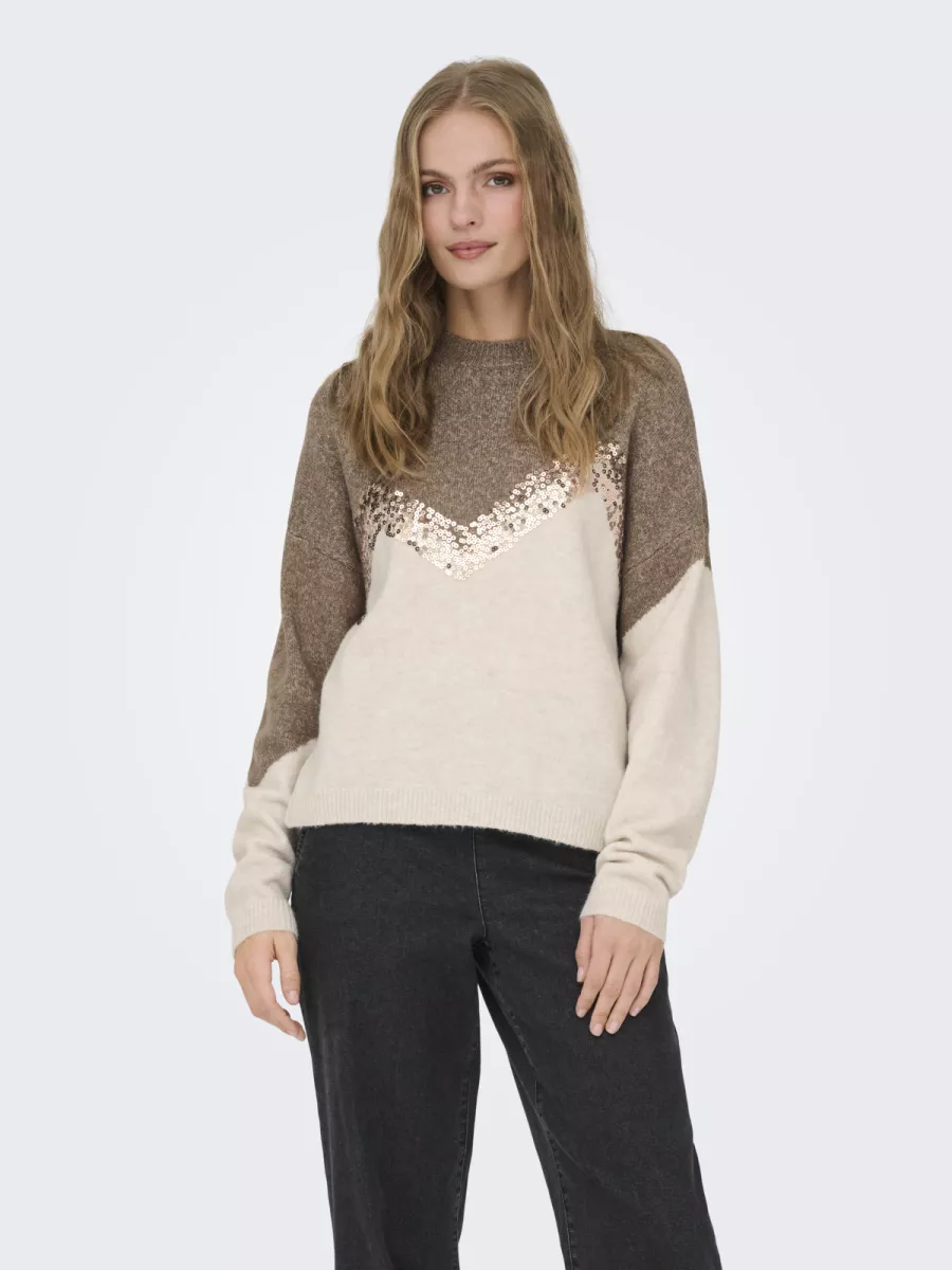 JDY-JDYMATILDA LIFE L/S HN SEQUIN PULL-15360123-Mountain Trail-GRIJS