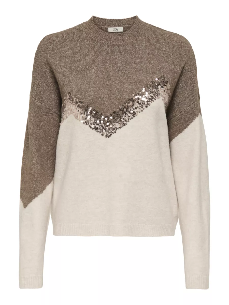 JDY-JDYMATILDA LIFE L/S HN SEQUIN PULL-15360123-Mountain Trail-GRIJS