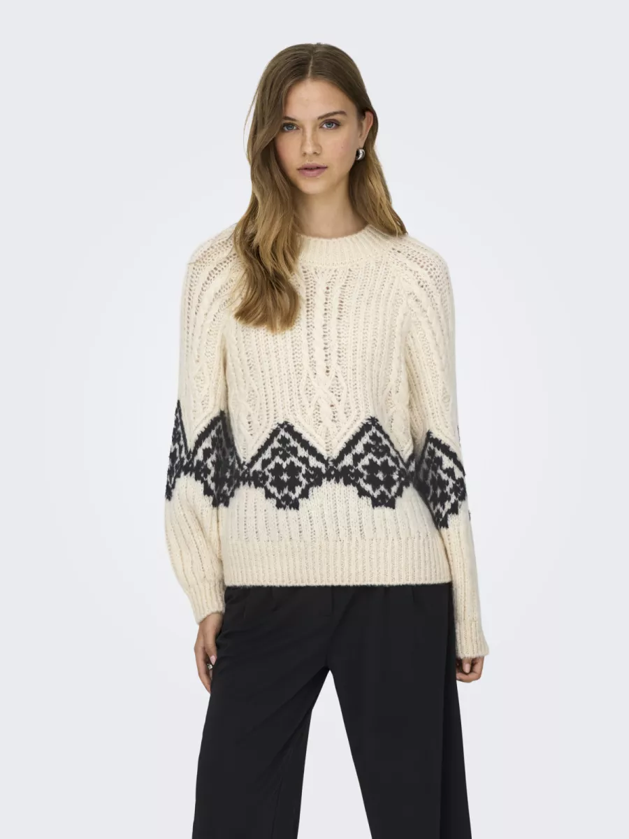 JDY-JDYNAOMI L/S RAGLAN JACQ CABLE PULL-15355486-Ecru-CREME