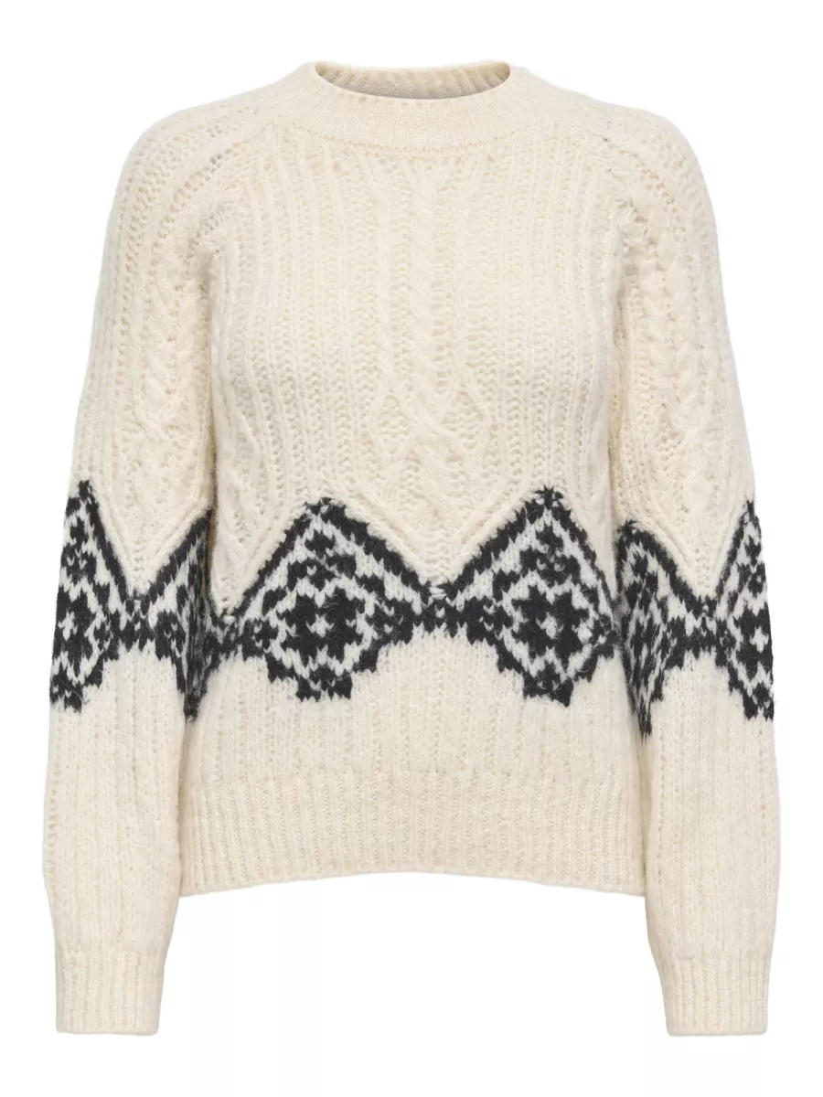 JDY-JDYNAOMI L/S RAGLAN JACQ CABLE PULL-15355486-Ecru-CREME