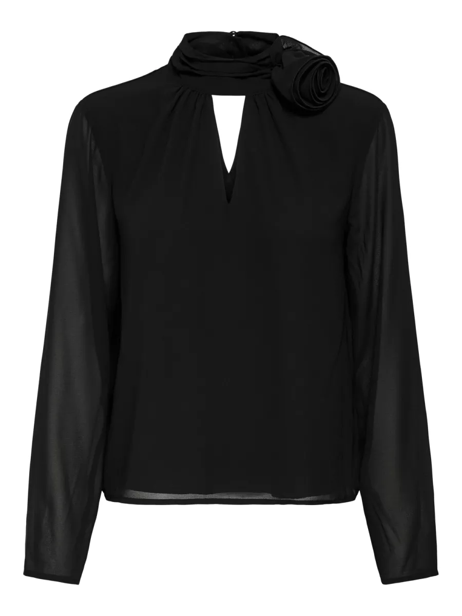 JDY-JDYNOMI L/S HIGH NECK ROSE TOP WVN-15361373-Black-BLACK