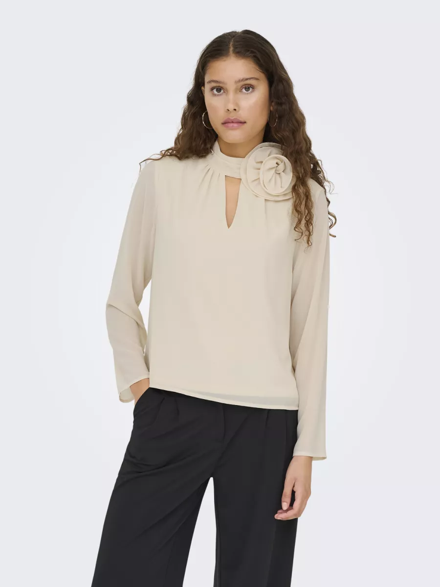 JDY-JDYNOMI L/S HIGH NECK ROSE TOP WVN-15361373-Whitecap Gray-WIT