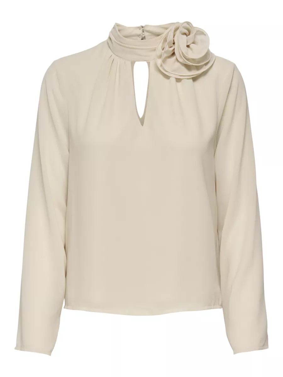 JDY-JDYNOMI L/S HIGH NECK ROSE TOP WVN-15361373-Whitecap Gray-WIT
