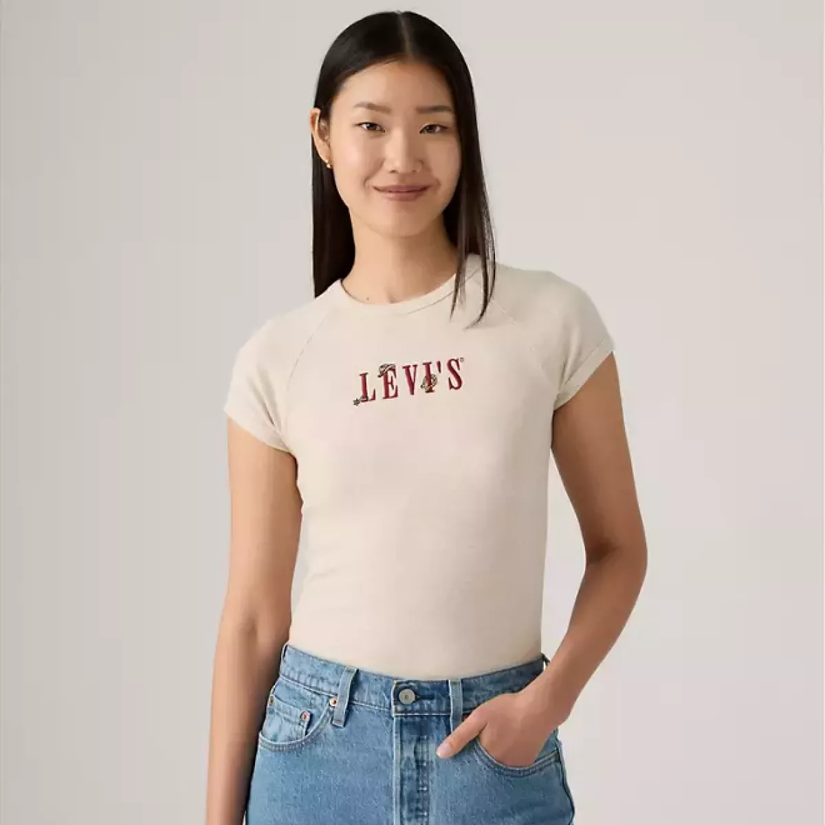 LEVI STRAUSS-GR Riley raglan tee serif western motif-003R2-0003-CREME