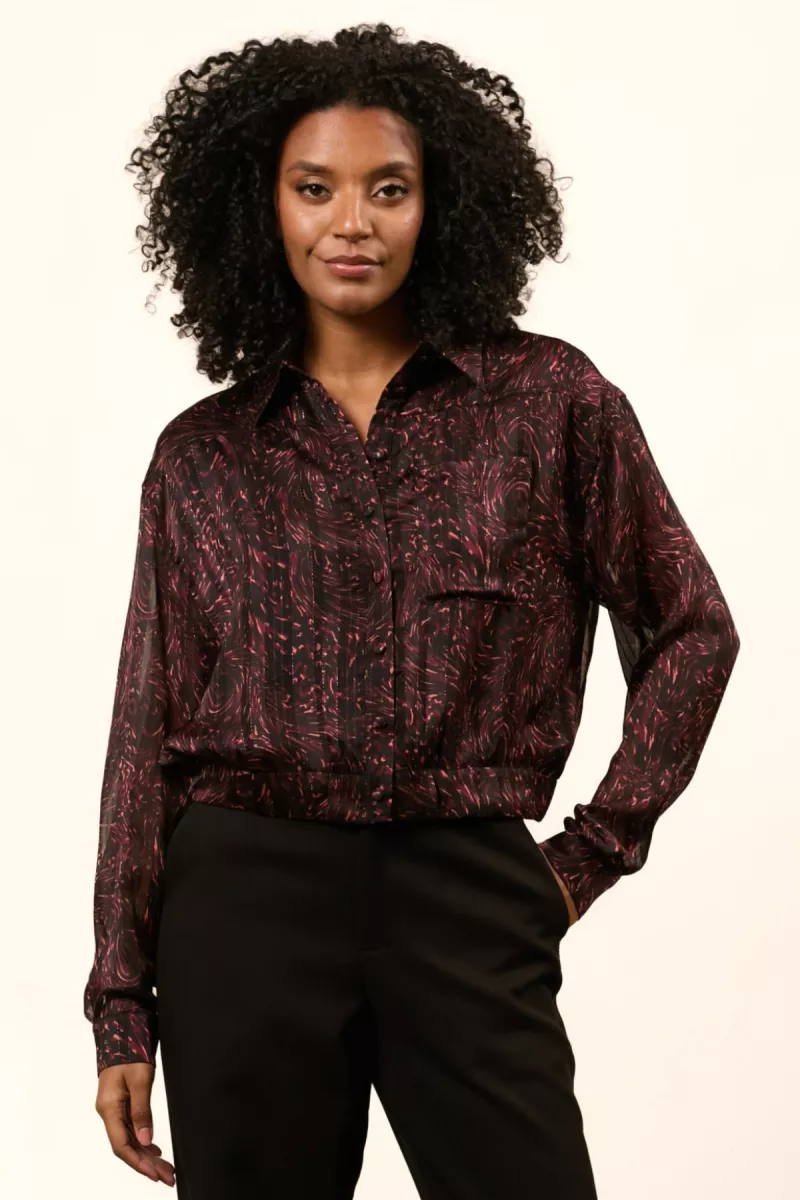 LOFTY MANNER-Blouse LM-QK01 - Blouse Astrid-826 Swirl Print-ZWART COMBINATIES