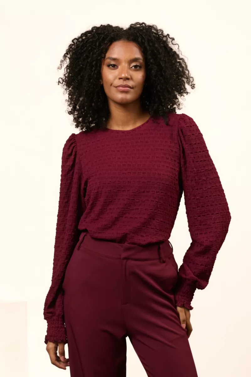 LOFTY MANNER-Shirt LM-QK203 - Top Thyrsa-256 Burgundy Red-DONKER ROOD
