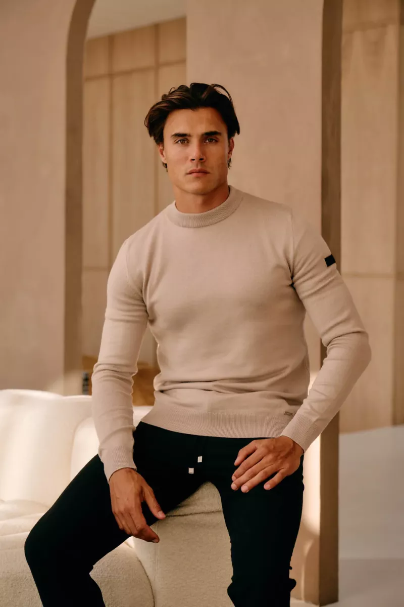 MALELIONS-Malelions men knitted crewneck-MM3-AW25-05-099 Sand-ZAND