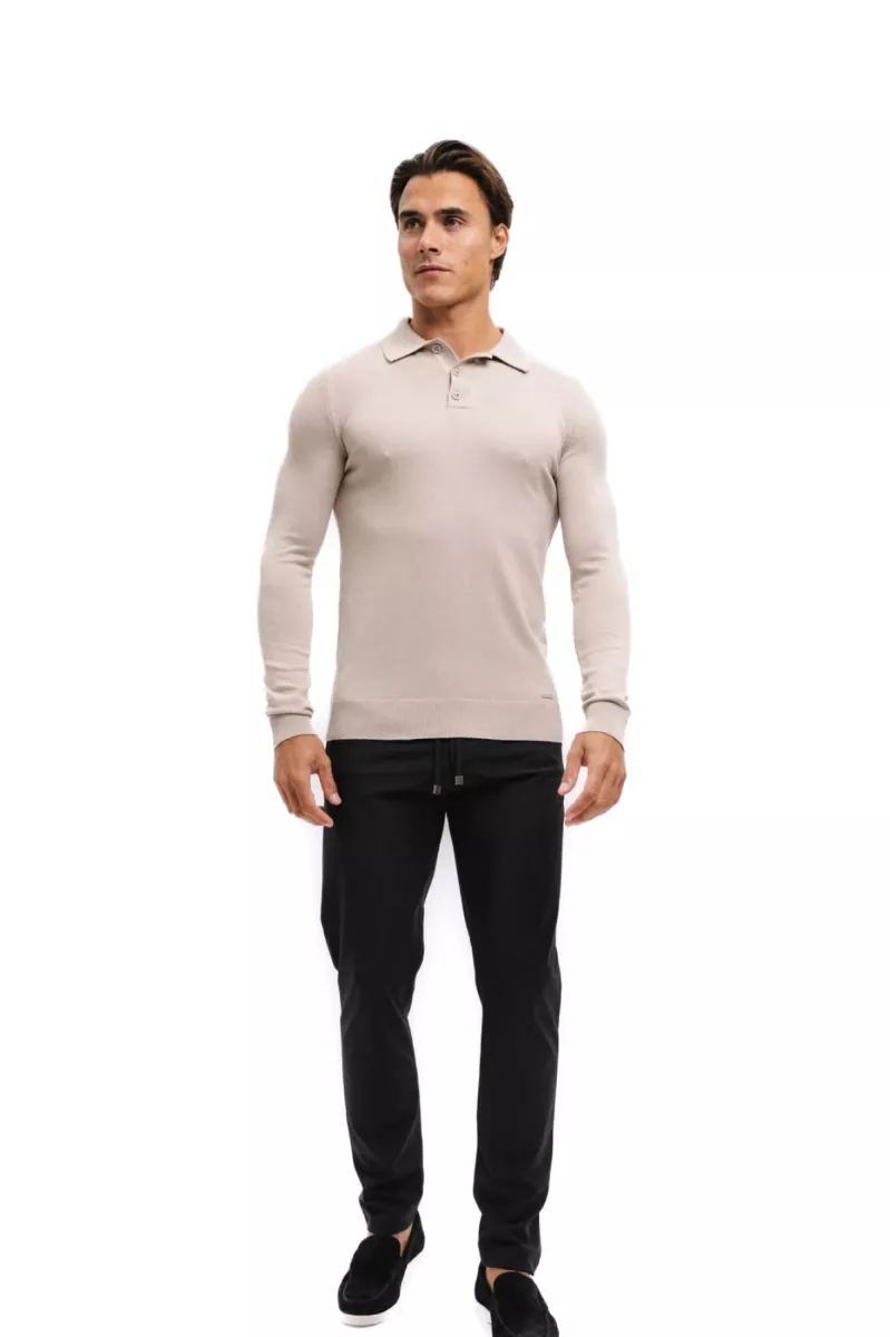 MALELIONS-Malelions men knitted longsleeve polo-MM3-AW25-17-099 Sand-ZAND
