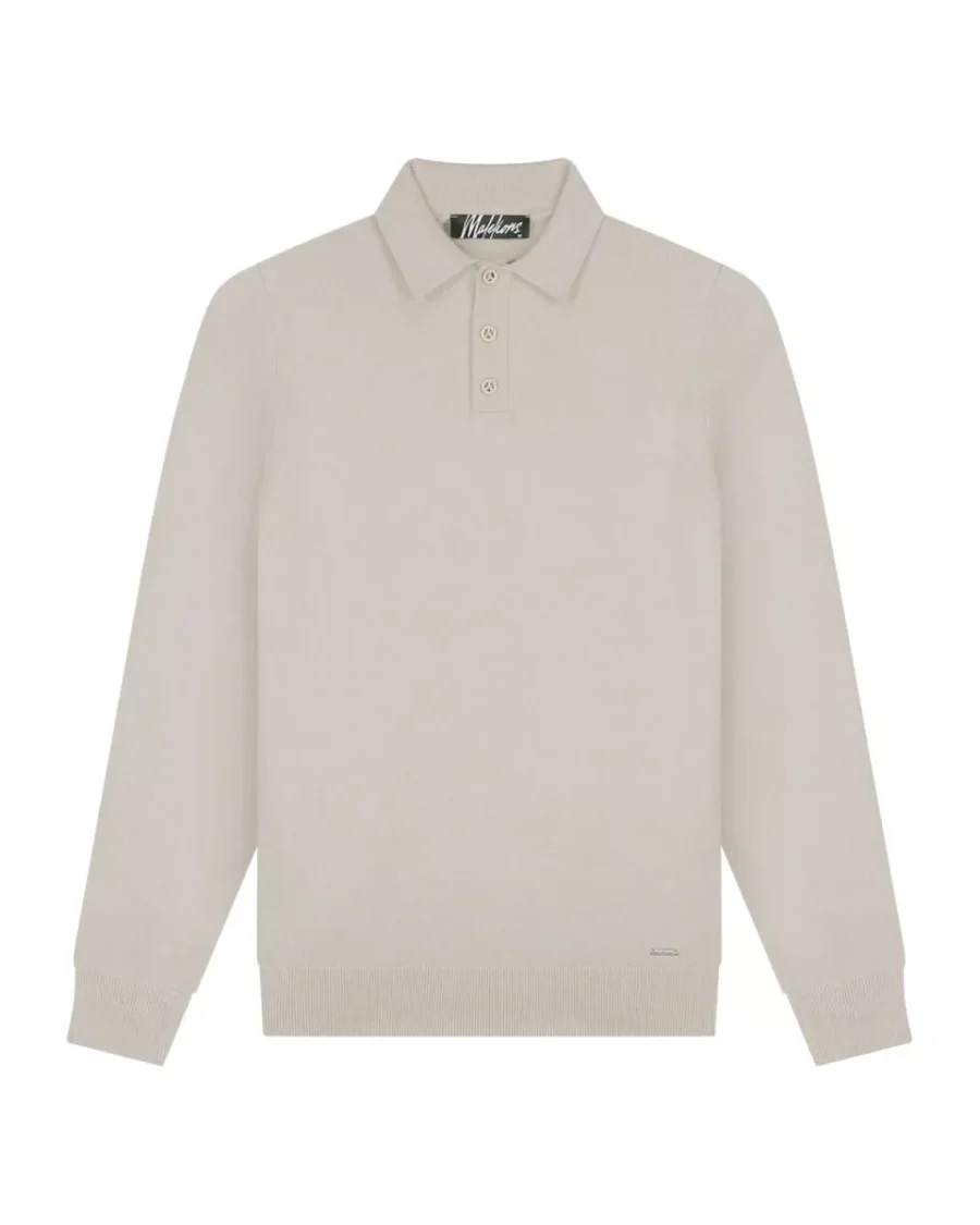 MALELIONS-Malelions men knitted longsleeve polo-MM3-AW25-17-099 Sand-ZAND