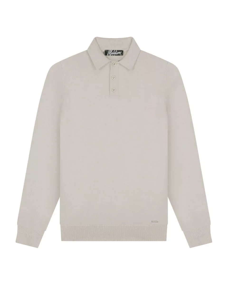 MALELIONS-Malelions men knitted longsleeve polo-MM3-AW25-17-099 Sand-ZAND