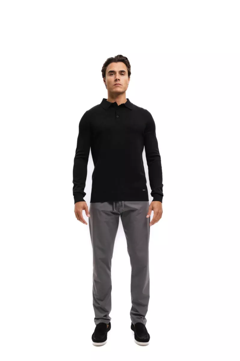 MALELIONS-Malelions men knitted longsleeve polo-MM3-AW25-17-900 Black-ZWART