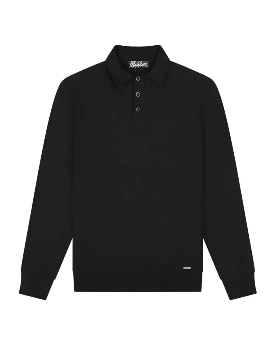MALELIONS-Malelions men knitted longsleeve polo-MM3-AW25-17-900 Black-ZWART