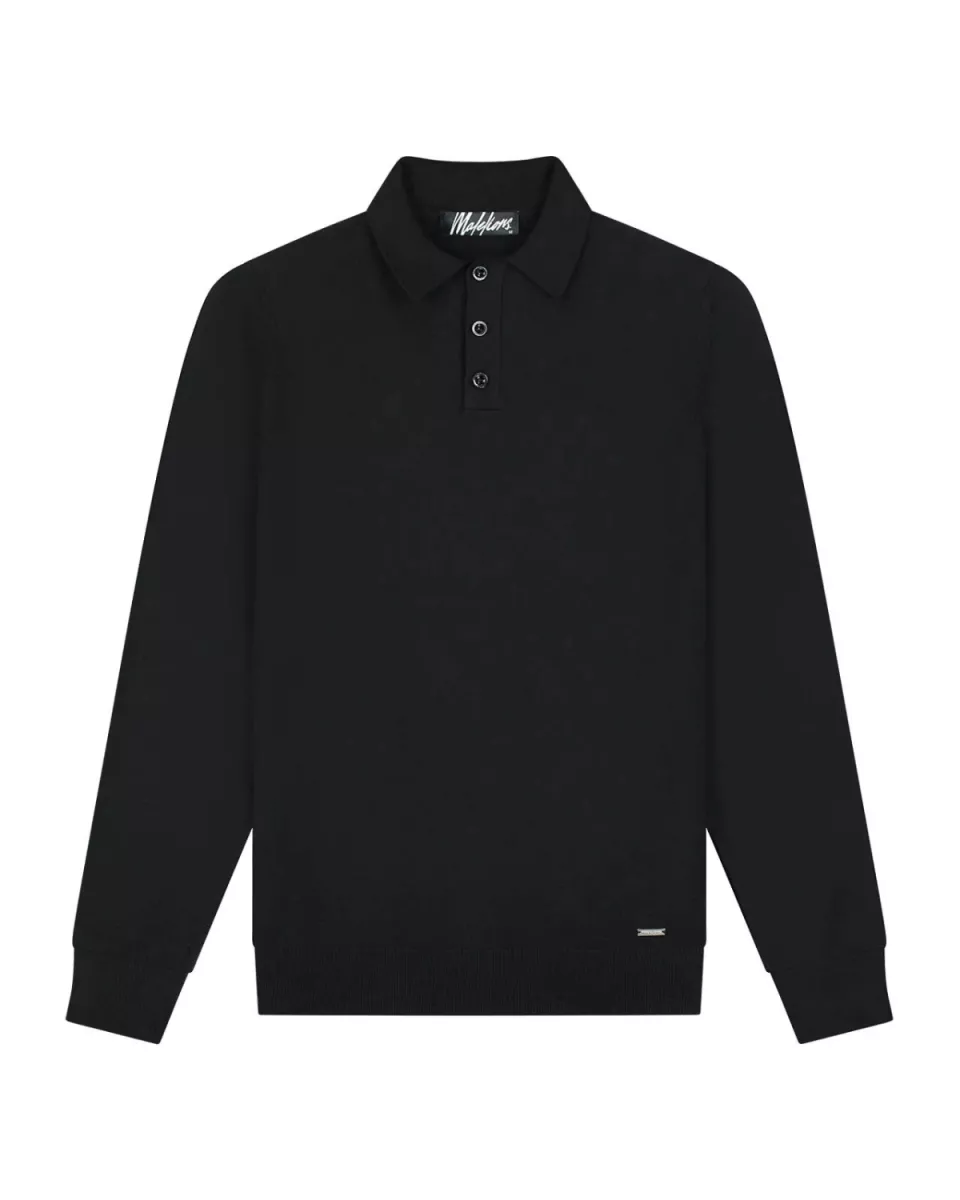 MALELIONS-Malelions men knitted longsleeve polo-MM3-AW25-17-900 Black-ZWART