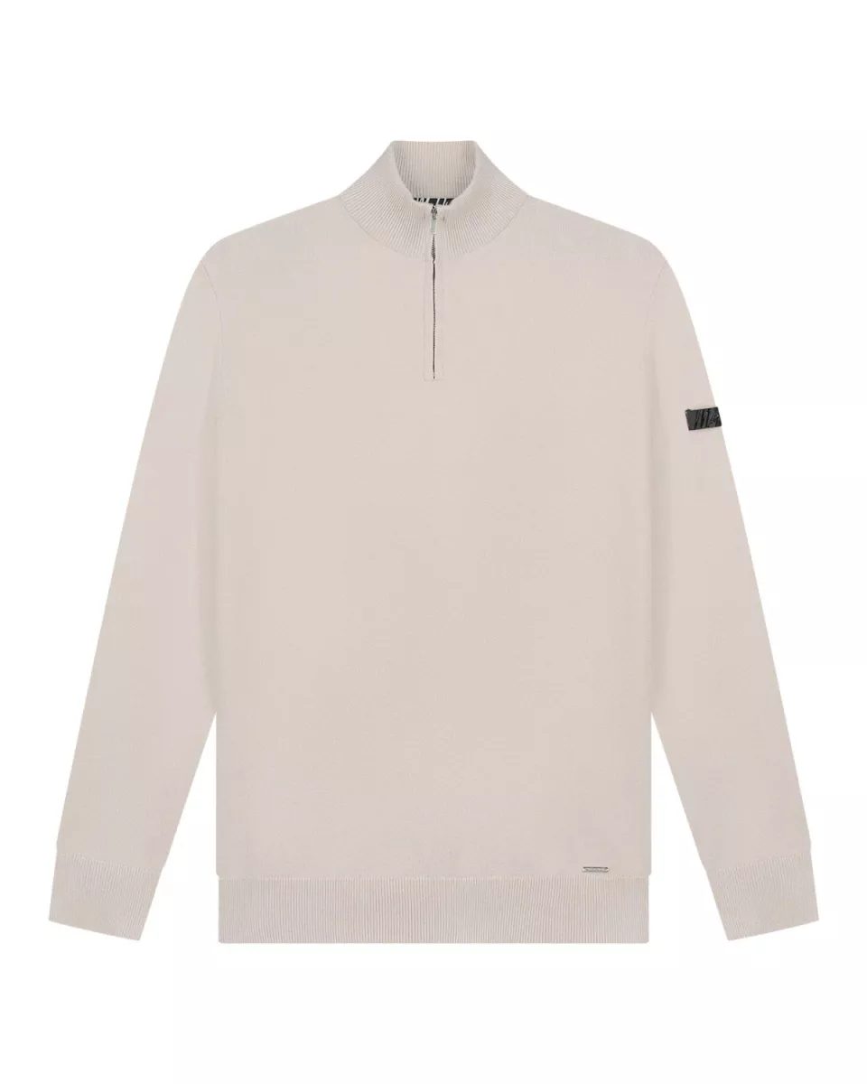 MALELIONS-Malelions men knitted quarter zip-MM3-AW25-23-099 Sand-ZAND