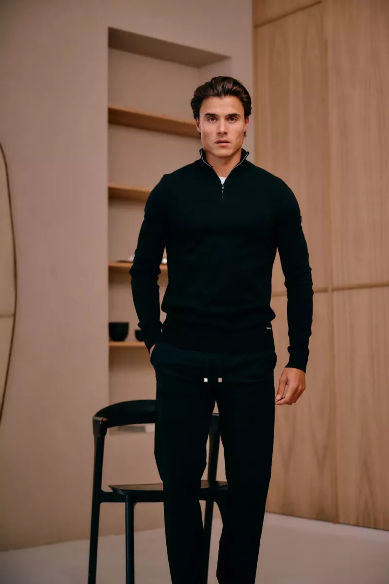 MALELIONS-Malelions men knitted quarter zip-MM3-AW25-23-900 Black-ZWART