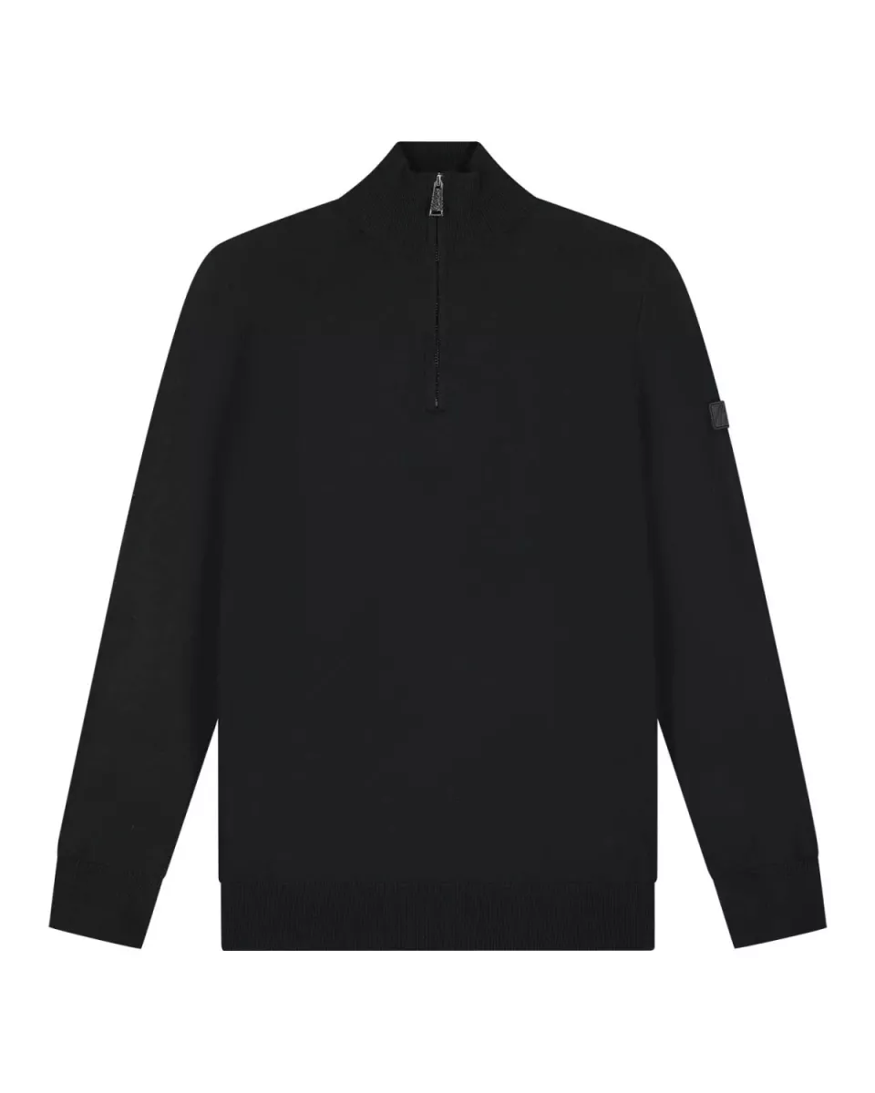 MALELIONS-Malelions men knitted quarter zip-MM3-AW25-23-900 Black-ZWART