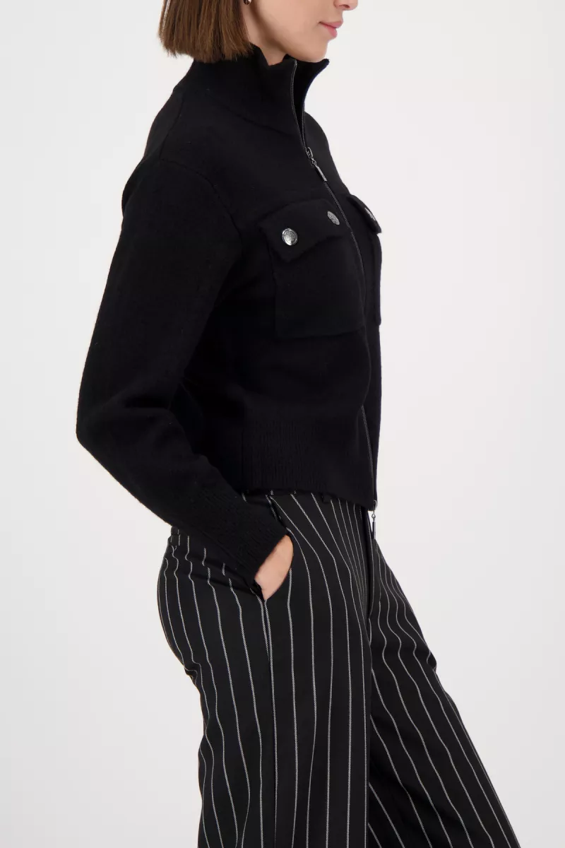 Monari-Cardigan with flap pockets-809617-999 Black-ZWART