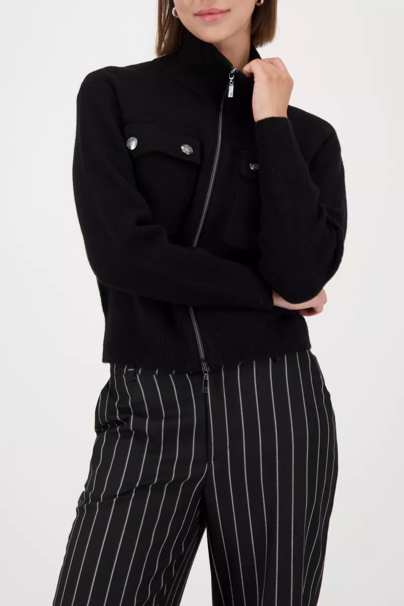 Monari-Cardigan with flap pockets-809617-999 Black-ZWART
